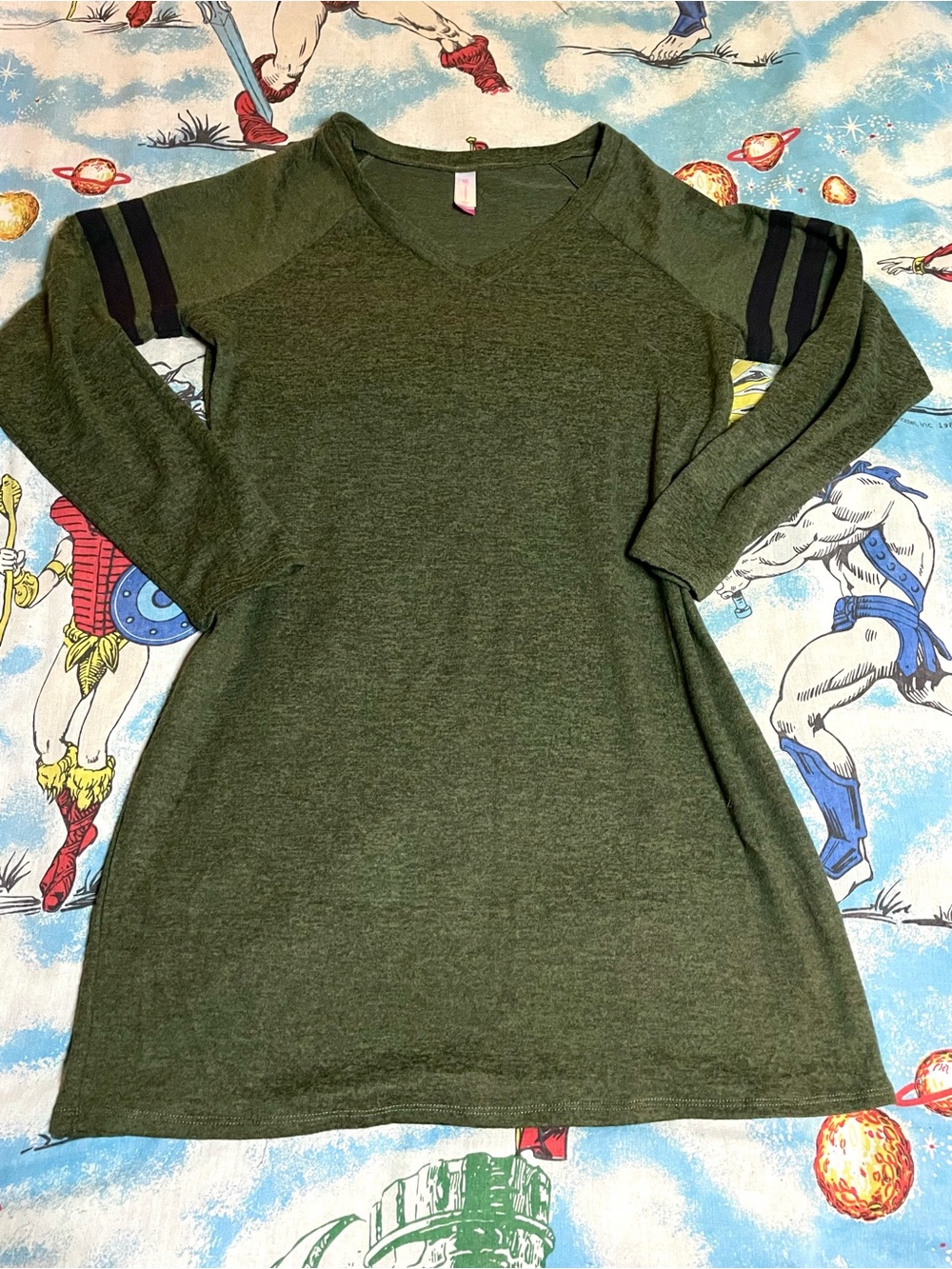 No Boundaries Olive Green Knit Oversized Long Sleeve Top with Black Stripes XXXL